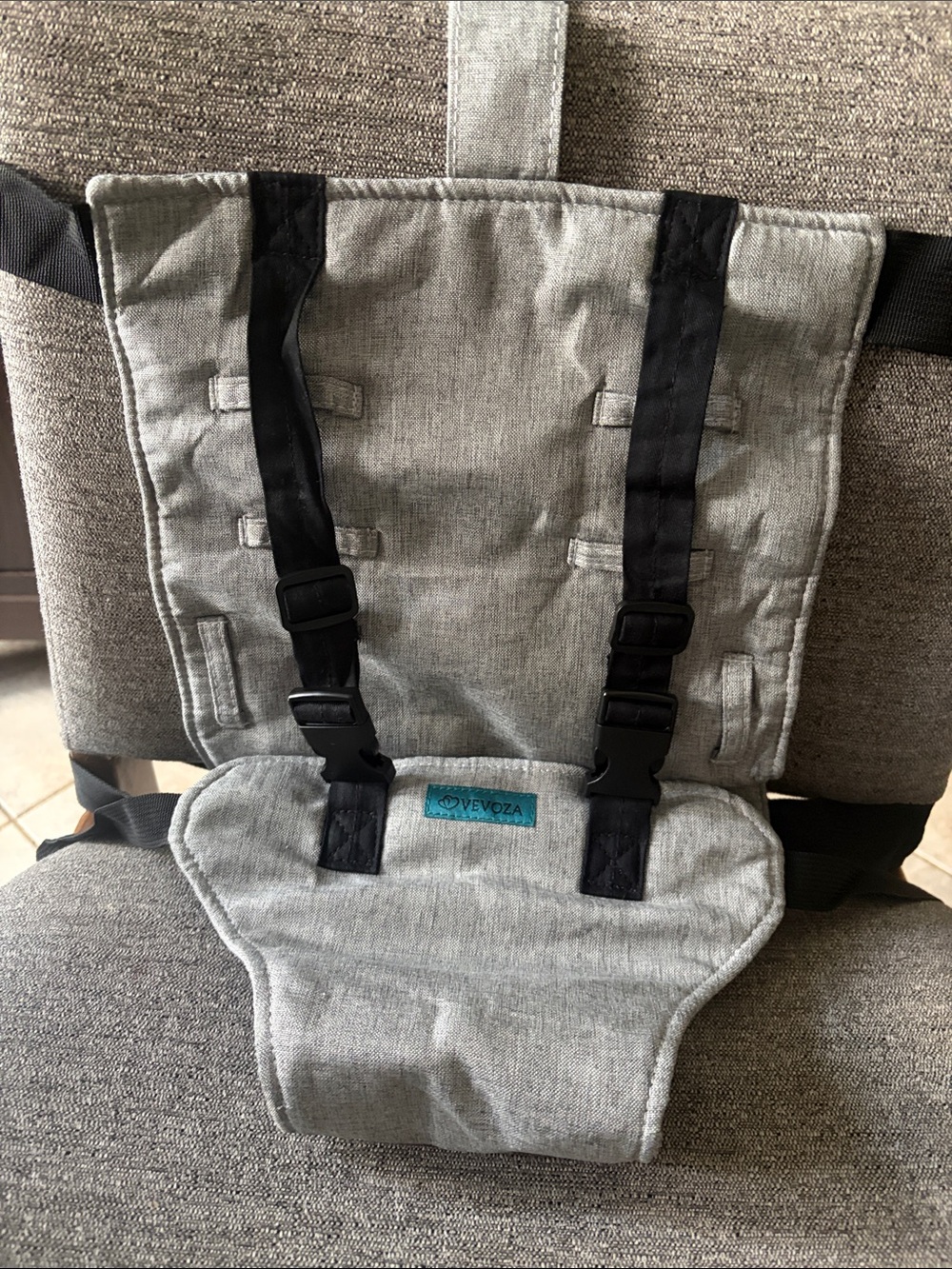 Baby portable high chair for travel with harness fits any chair